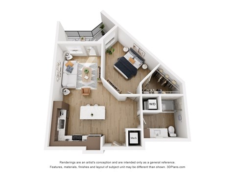 Floor plan for 1 bed, 1 bath, 762 sqft